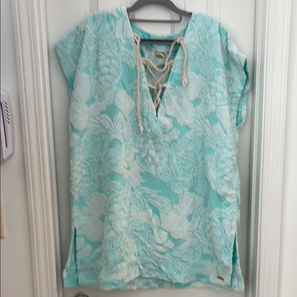 Sandcloud Turquoise and White Lace-Up cover up